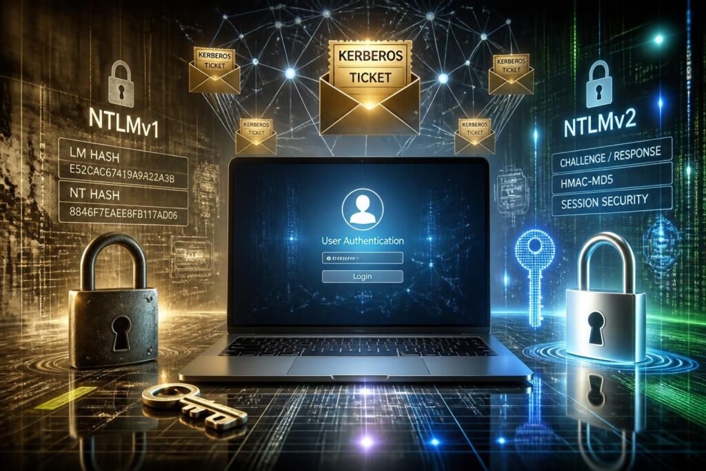 découvrez les différences entre l'authentification ntlm et kerberos, ainsi que la gestion des versions ntlmv1 et ntlmv2 pour sécuriser vos échanges réseau.
