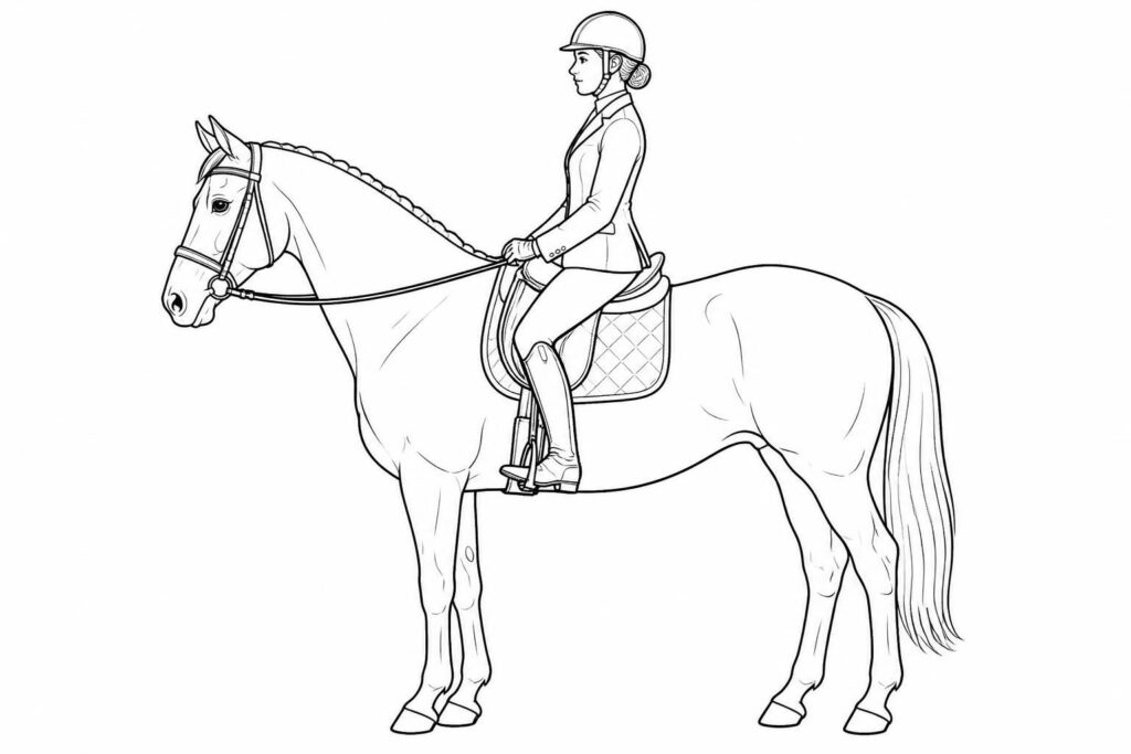 téléchargez et imprimez gratuitement des coloriages de chevaux classiques et avec cavalière en pdf pour le plaisir des enfants et des amateurs d'équitation.