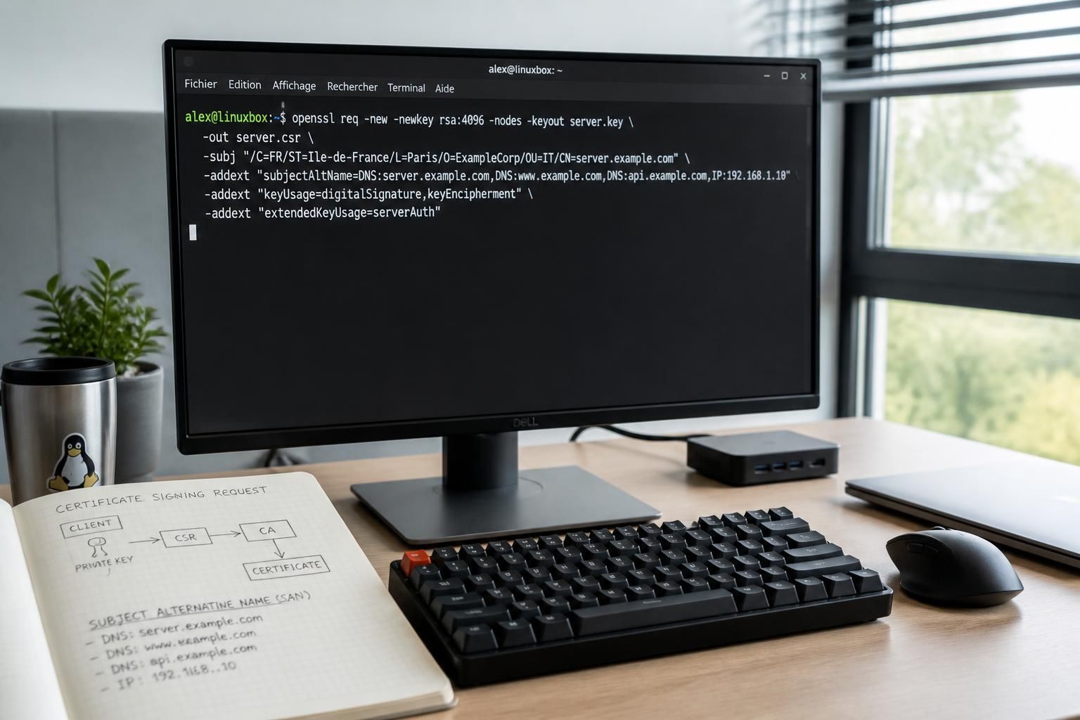 apprenez à générer des csr avec openssl sous linux, incluant les commandes et options essentielles pour créer des certificats avec san (subject alternative name).